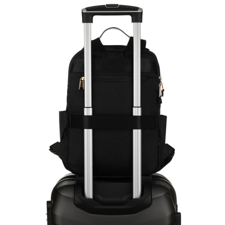 Damen-Rucksack aus schwarzem Nylon mit einem Riemen zur Befestigung am Koffer – Peterson