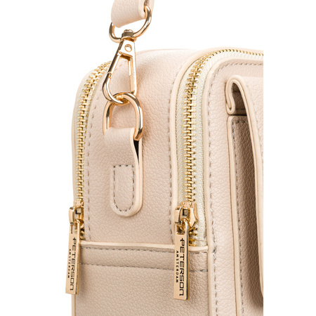 Damen Umhängetasche aus Öko-Leder in Beige mit Magnet- und Reißverschluss – Peterson