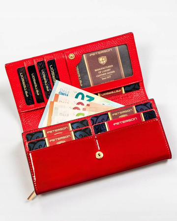 Geräumige Damen Geldbörse aus Leder mit RFID-Schutz in Schwarz-Rot – Peterson