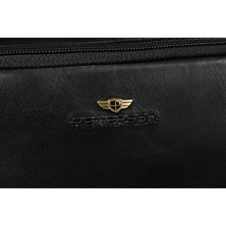 Klassische, schwarze, aus Leder Herren-Bauchtasche für die Hüfte – Peterson