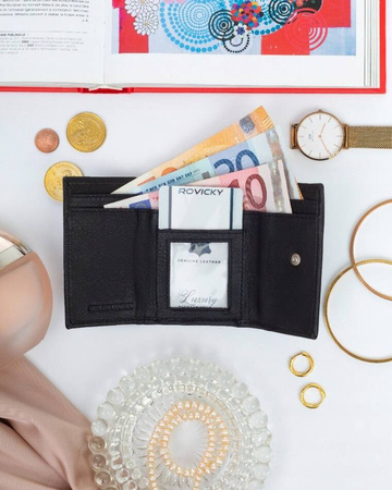 Eleganter Damen Geldbörse mit Druckknopf aus echtem Leder – Rovicky