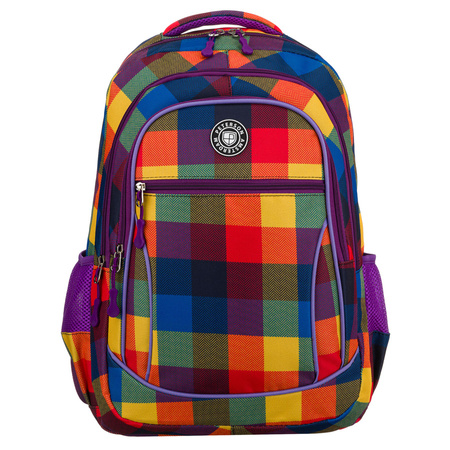 Schulrucksack mit Karomuster aus Polyester, anpassbaren Schultergurten - Peterson