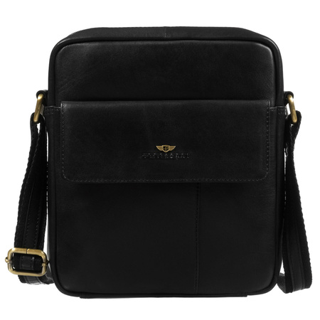 Herren-Umhängetasche aus Naturleder in Schwarz, mit Reißverschluss und Magnetverschluss - Peterson