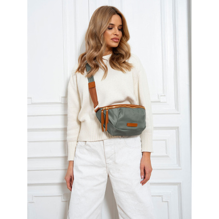 Damen Gürteltasche aus Nylon und Öko-Leder in Grün-Braun mit verstellbarem Gurt – Peterson