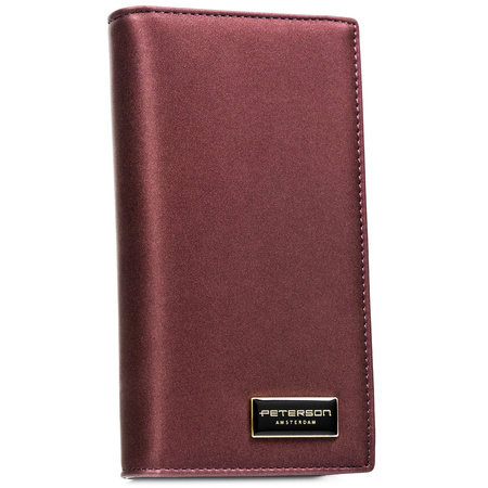 Damen-Geldbörse aus Natur- und Öko-Leder in violetter Farbe, mit Magnet und Reißverschluss verschließbar - Peterson