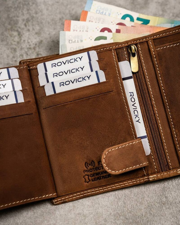 Große, aus Leder gefertigte Herren-Geldbörse in vertikaler Ausrichtung mit Druckknopfverschluss - Always Wild