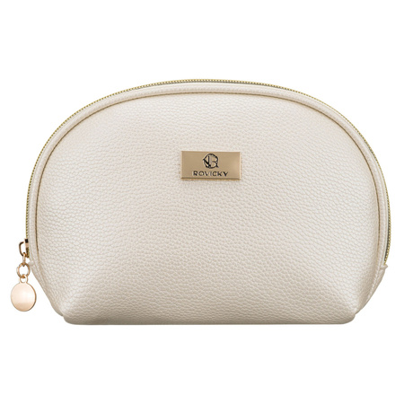 Beige Kosmetiktasche aus Öko-Leder, ein Fach, mit Reißverschluss – Rovicky