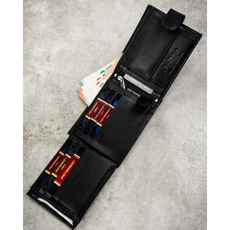 Große Herren-Geldbörse aus Leder in Schwarz mit Druckknopfverschluss – Peterson