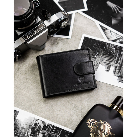 Schwarze Herren-Geldbörse aus Leder mit Druckknopfverschluss und RFID-System – Peterson