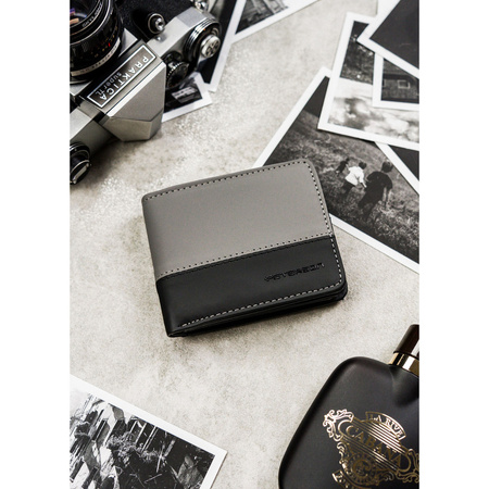 Schwarz-graue Herren Geldbörse im Querformat ohne äußeren Verschluss – Peterson