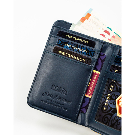 Dunkelblaue Damen Geldbörse aus Öko-Leder mit RFID-Schutz – Peterson