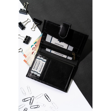 Herren Geldbörse aus schwarzem Leder mit Verschluss und RFID-Schutz – Rovicky