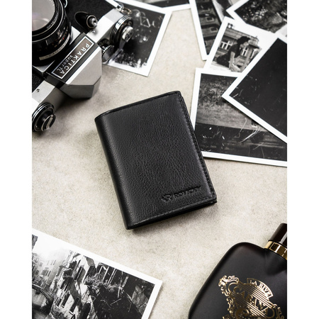 Schlanke, vertikale Herren-Geldbörse aus echtem Leder in Schwarz - Rovicky