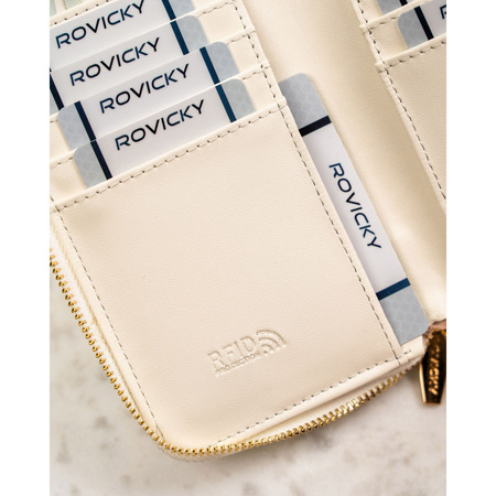 Große Damen-Geldbörse aus Öko-Leder in Weiß mit Reißverschluss - Rovicky