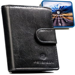 Herren-Geldbörse aus echtem Leder in Schwarz, Modell mit Druckknopfverschluss – Peterson