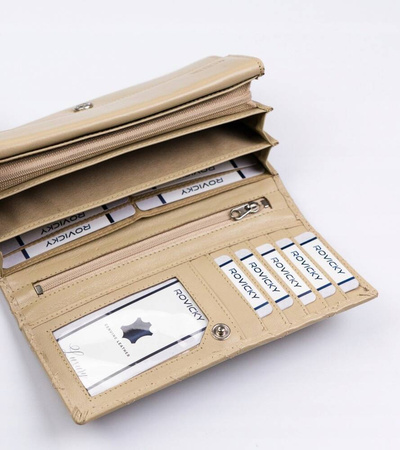 Damen Geldbörse aus Leder im Querformat mit Druckknopf – Rovicky