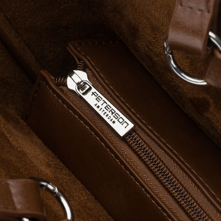Braune Damen-Shopper aus Öko-Leder, mit einem Hauptfach und Reißverschluss – Peterson