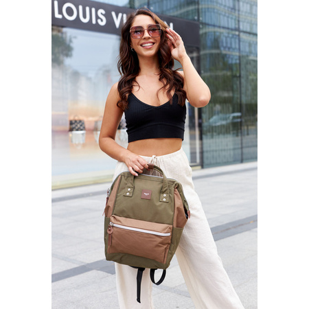 Grün-brauner, wasserdichter Laptop-Rucksack mit USB-Anschluss – Himawari