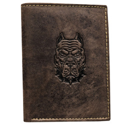 Herren Geldbörse aus braunem Leder mit geprägtem Hundekopf