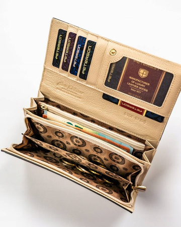 Elegante, beige Damen Geldbörse aus echtem Leder mit Druckknopf – Peterson