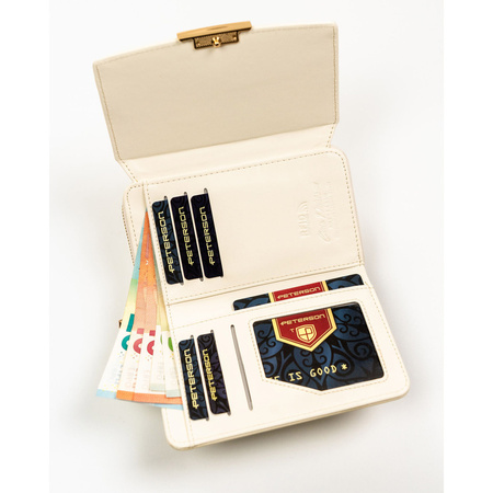 Damen-Geldbörse aus Öko-Leder in Ecru, ausgestattet mit RFID-System - Peterson