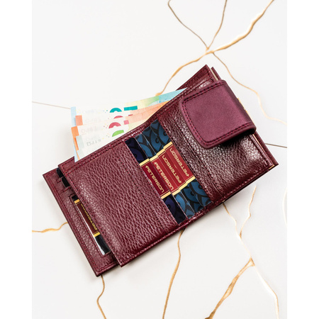 Damen-Geldbörse aus Natur- und Öko-Leder in violetter Farbe, mit Druckknopf und Bügelverschluss - Peterson