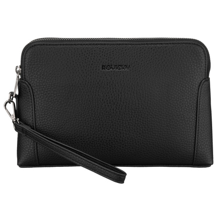 Klassische schwarze Herren-Handgelenktasche aus Öko-Leder mit Reißverschluss - Rovicky