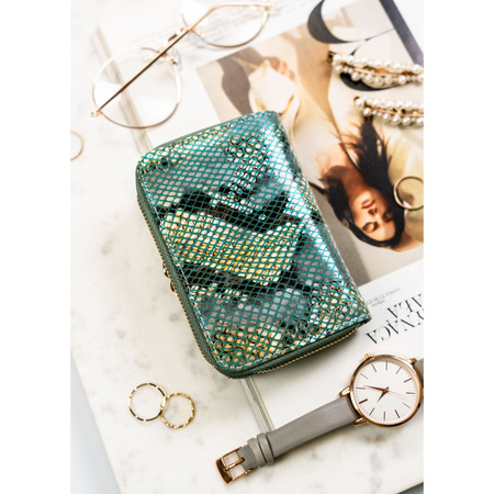 Mittlere Damen Geldbörse aus echtem Leder im Hochformat mit Druckknopf-, Bügel- und Reißverschluss – Peterson