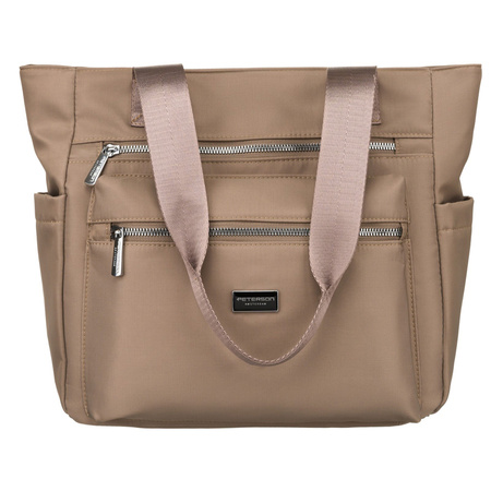 Nylon Damen Tasche in Beige mit silbernen Beschlägen – Peterson
