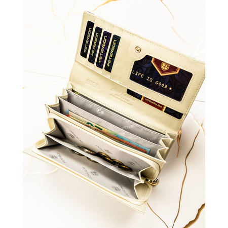 Geräumige Damen-Geldbörse mit Blumenmuster aus Natur- und Öko-Leder – Peterson