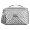 Gesteppte Kosmetiktasche aus synthetischem Stoff in Silberfarbe mit Reißverschluss – Peterson