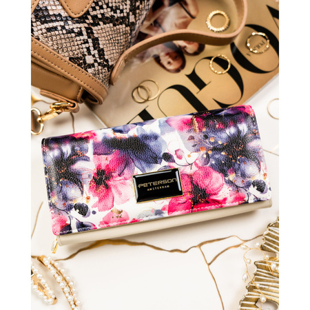 Geräumige Damen-Geldbörse mit Blumenmuster aus Natur- und Öko-Leder – Peterson