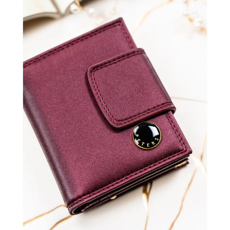 Damen-Geldbörse aus Natur- und Öko-Leder in violetter Farbe, mit Druckknopf und Bügelverschluss - Peterson