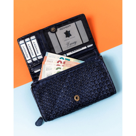 Elegante Damen Geldbörse in Dunkelblau aus Echtleder – Rovicky
