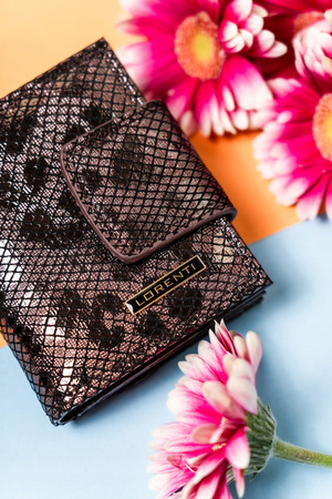 Damen Geldbörse mit Druckknopf und Bügelverschluss aus glänzendem Leder – Lorenti