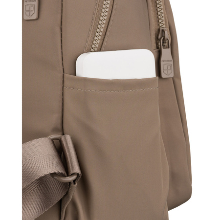 Beiger Damen-Rucksack aus Polyester, an verstellbaren Trägern hängend - Peterson