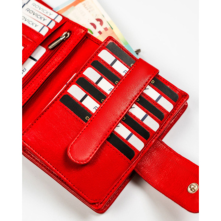 Elegante rote Damen Geldbörse mit Druckknopf aus echtem Leder – Rovicky