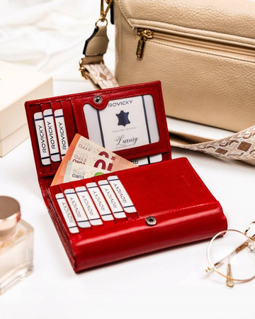 Große Damen Geldbörse aus Leder mit Druckknopf – Rovicky