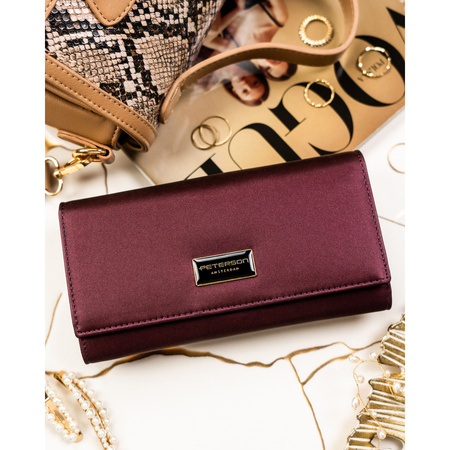 Damen-Geldbörse aus Natur- und Öko-Leder in violetter Farbe mit Druckknopfverschluss – Peterson