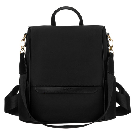 Schwarzer Damen-Rucksack aus Nylon und Öko-Leder, aufgehängt an verstellbaren Trägern - Peterson