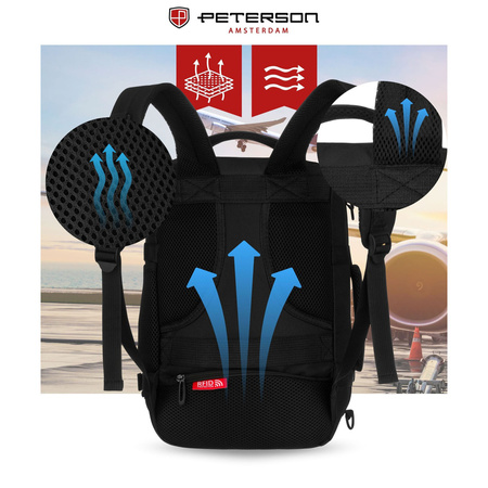 Reise-Rucksack aus Polyester in Schwarz, zweifach unterteilt und ideal als Handgepäck - Peterson