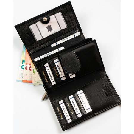 Geräumige schwarze Damen Geldbörse aus Leder mit RFID-Schutz – Rovicky