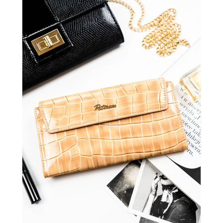 Damen-Geldbörse aus Öko-Leder in Beige mit Krokodilprägung - Peterson