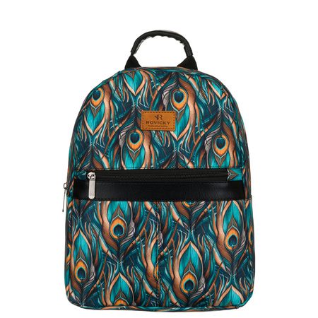 Mehrfarbiger Damen Rucksack aus Polyester mit modischem Pfauenfeder-Muster – Rovicky