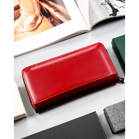 Damen-Geldbörse als Federmäppchen aus echtem und Öko-Leder, rot, mit Reißverschluss - Rovicky