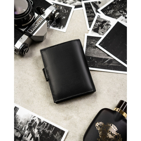 Große Herren-Geldbörse aus echtem Leder in Schwarz, passend für Fahrzeugschein, mit Druckknopfverschluss - Rovicky