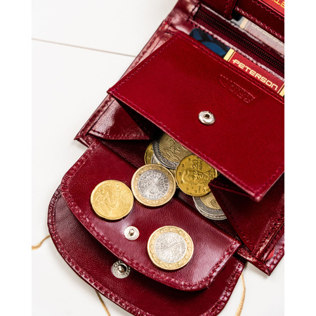 Rote Damen-Geldbörse aus Leder mit RFID-System, mit Druckknopf verschließbar – Peterson