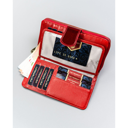 Damen-Geldbörse aus lackiertem Naturleder in Rot – Peterson