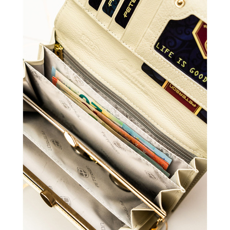 Große Damen-Geldbörse mit Blumenmuster aus Natur- und Öko-Leder mit RFID-System - Peterson