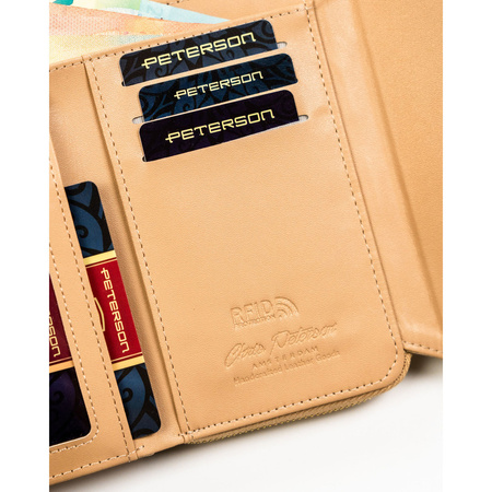 Beige Damen-Geldbörse aus Öko-Leder mit Druckknopf- und Reißverschluss – Peterson